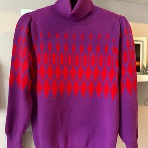 Ann Taylor - Purple Fair Isle Sweater, Balloon Sleeves (XS)